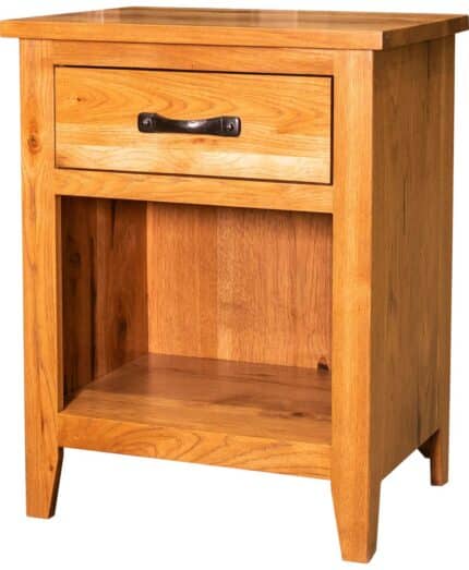 Ridgecrest Flush Mission 1 Drawer Open Nightstand [Shown in Hickory with a Golden Harvest stain]