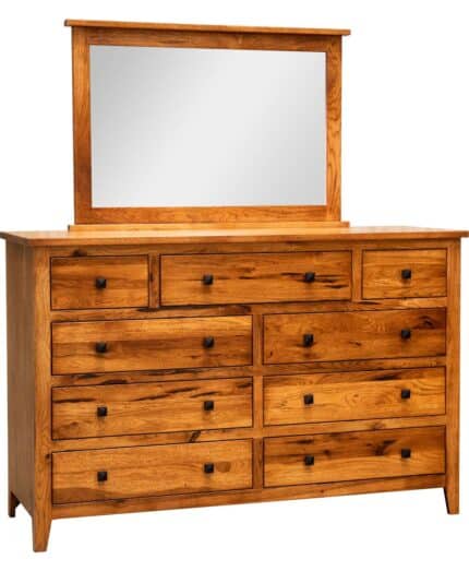 Amish Ridgecrest Flush Mission 9 Drawer Dresser [Shown in Rustic Hickory with a Golden Harvest Finish]