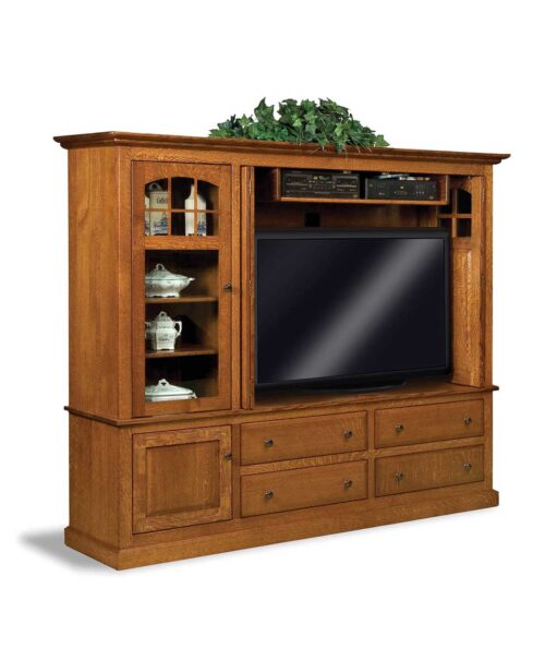 Contemporary Mission Media Cabinet with Stereo Cabinet