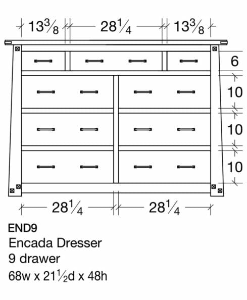 Encada 9 Drawer Dresser [END9 Dimensions]