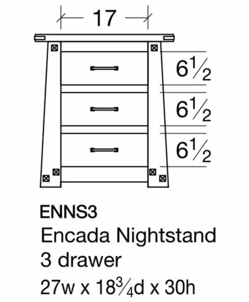 Encada 3 Drawer Nightstand [ENNS3 Dimensions]