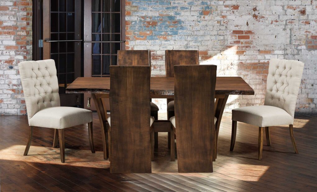 Alana Chairs, Evergreen Chairs, and Delphi Live Edge Table