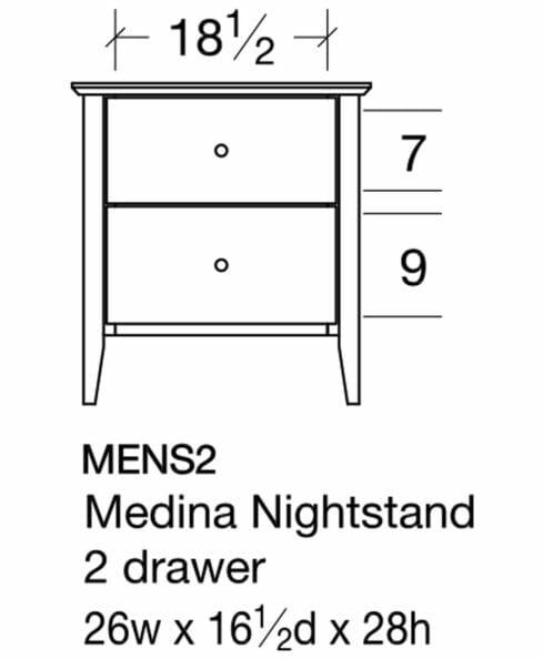 Medina 2 Drawer Amish Nightstand [MENS2 Dimensions]