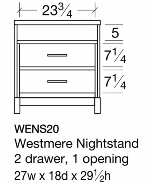 Westmere 2 Drawer Nightstand with Opening [WENS20 Dimensions]