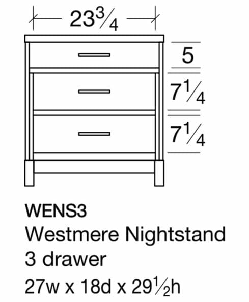 Westmere 3 Drawer Nightstand [WNS3 Dimensions]