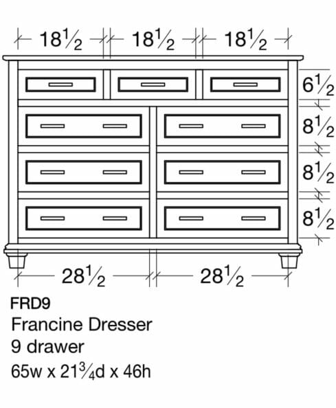 Francine 9 Drawer Dresser [FRD9 Dimensions]