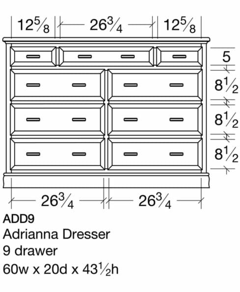 Adrianna 9 Drawer Dresser [ADD9 Dimensions]