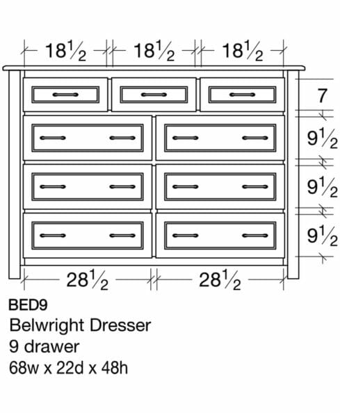 Belwright Amish 9 Drawer Dresser [BED9 Dimensions]