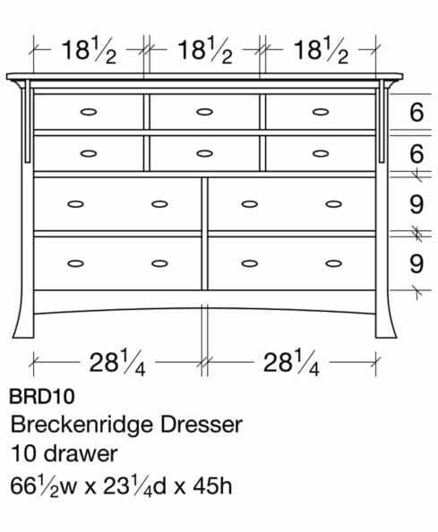 Breckenridge Amish 10 Drawer Dresser [BRD10 Dimensions]