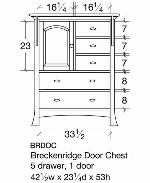 Breckenridge Amish 5 Drawers 1 Door Chest [BRDOC Dimensions]