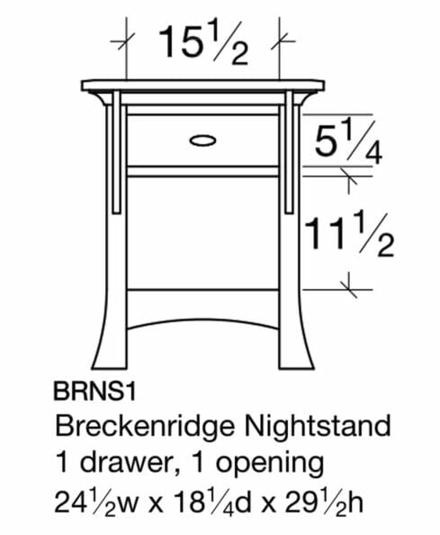 Breckenridge Amish 1 Drawer Nightstand [BRNS1 Dimensions]