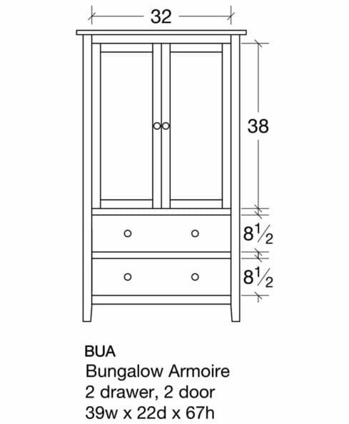 Bungalow 2 Door 2 Drawer Armoire [BUA Dimensions]