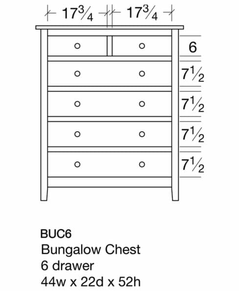 Bungalow 6 Drawer Chest [BUC6 Dimensions]