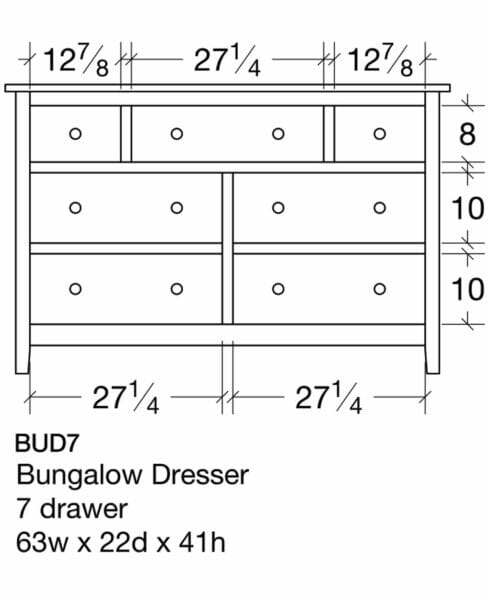 Bungalow 7 Drawer Dresser [BUD7 Dimensions]
