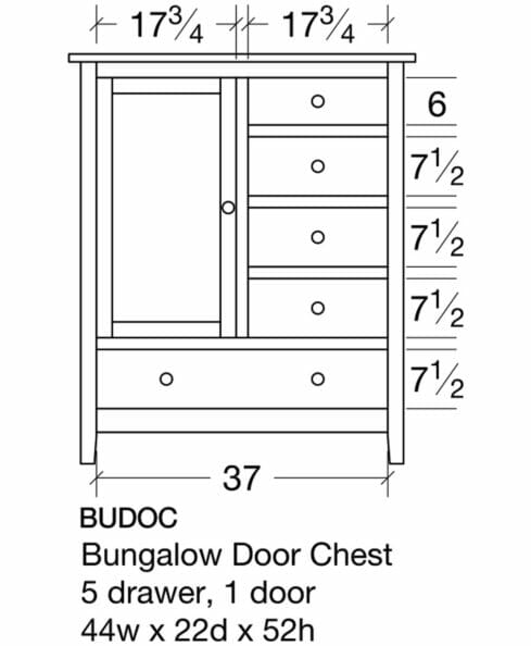 Bungalow 5 Drawer 1 Door Chest [BUDOC Dimensions]