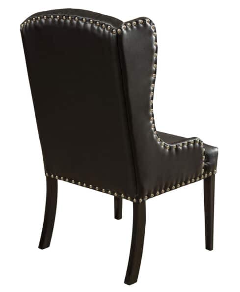 Bradshaw Amish Accent Chair [Back Detail. Black Genuine Leather with Pewter Nail Heads]