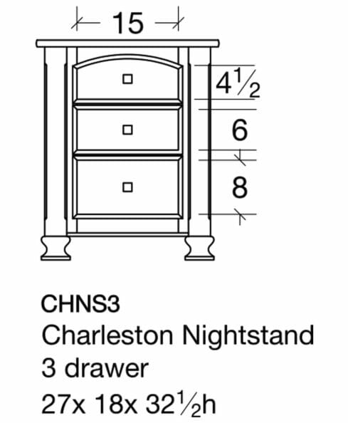 Charleston 3 Drawer Nightstand [CHNS3 Dimensions]