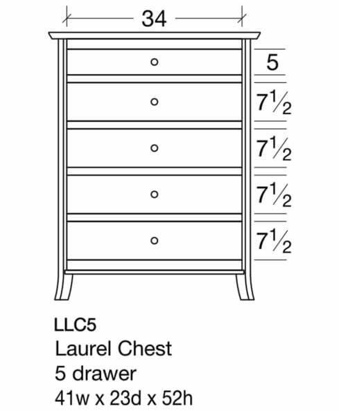 Laurel 5 Drawer Chest of Drawers [LLC5 Dimensions]