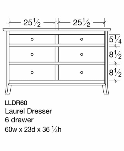Laurel 6 Drawer Dresser [LLDR60 Dimensions]