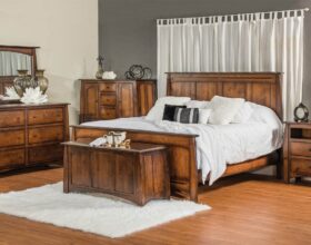 Amish made Boulder Creek Bedroom Collection [Shown in Quartersawn White Oak with a Michael's Cherry stain, burnished]