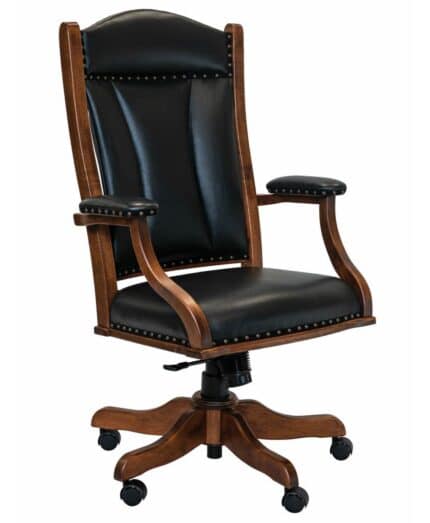 Amish Buckeye Desk Chair [Shown in Oak with an Asbury Brown finish and Genuine Black Leather]