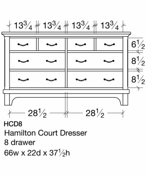 Hamilton Court 8 Drawer Dresser with optional Mirror [HCD8 Dimensions]