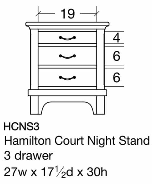 Hamilton Court 3 Drawer Nightstand [HCNS3 Dimensions]