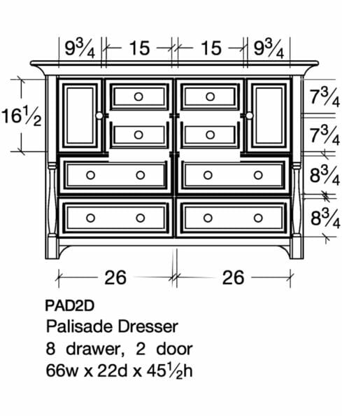 Palisade 8 Drawer 2 Door Dresser [PAD2D Dimensions]