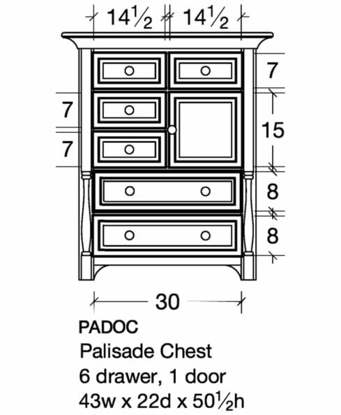 Palisade 6 Drawer 1 Door Chest of Drawers [PADOC Dimensions]