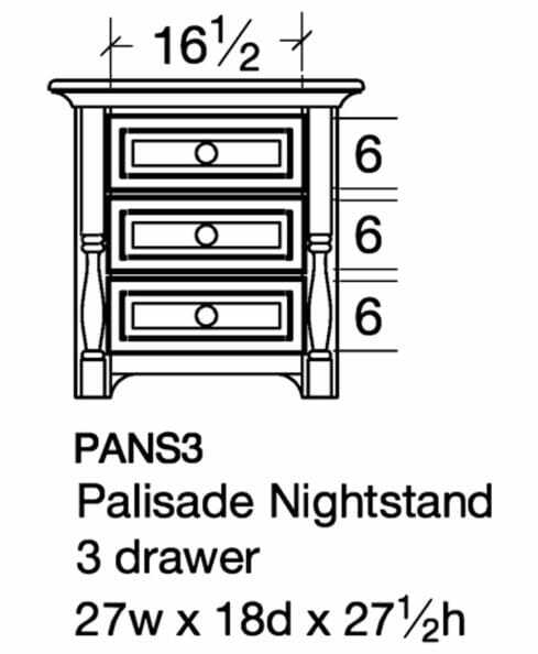 Palisade 3 Drawer Nightstand [PANS3 Dimensions]