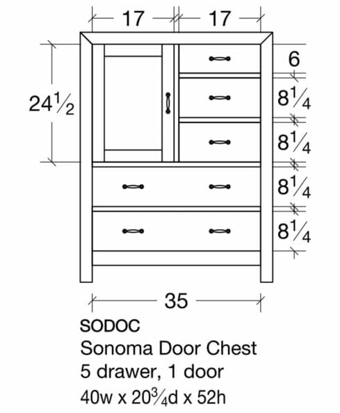 Sonoma 1 Door 5 Drawer Chest. [SODOC Dimensions]