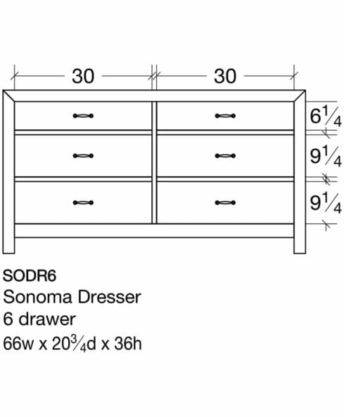 Sonoma 6 Drawer Dresser [SODR6 Dimensions]