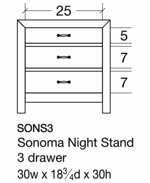 Sonoma 3 Drawer Nightstand [SONS3 Dimensions]