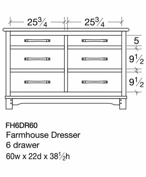 Farmhouse Small 6 Drawer Dresser [FH6DR60 Dimensions]