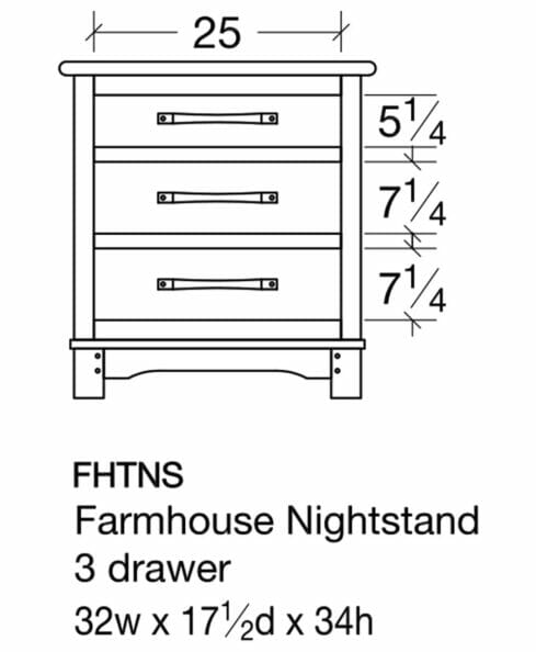 Farmhouse 3 Drawer Nightstand [FHTNS Dimensions]
