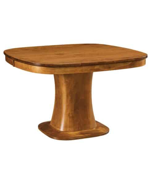The Callaway Pedestal Dining Table features a unique squircle table top with elegant curves all throughout the table.
