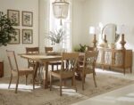 Northstar Dining Table Set [Quarter-Sawn White Oak with D22N09096 Seashell Stain and Silver Metal Back]