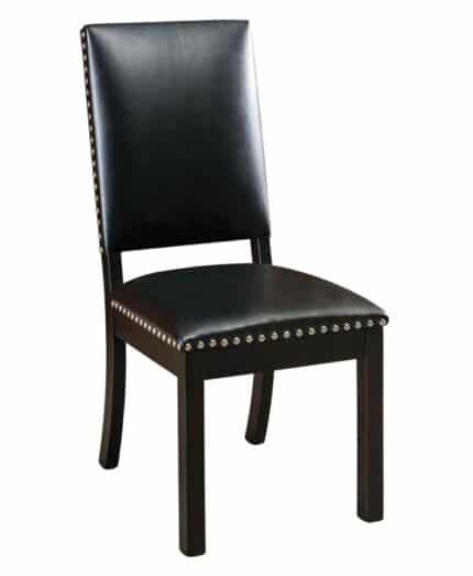 Lynbrook Upholstered Side Chair [Brown Maple with Ebony stain. Seats Chesterfield Black Leather with 5/8" Nickel Nailhead.]