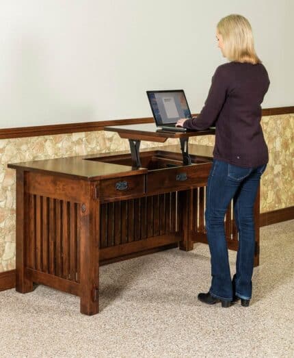 Amish Craftsman Sit-Stand 2 Drawer Desk with Manual Lift Top [FVD-3065-CM / Lift Top Detail]