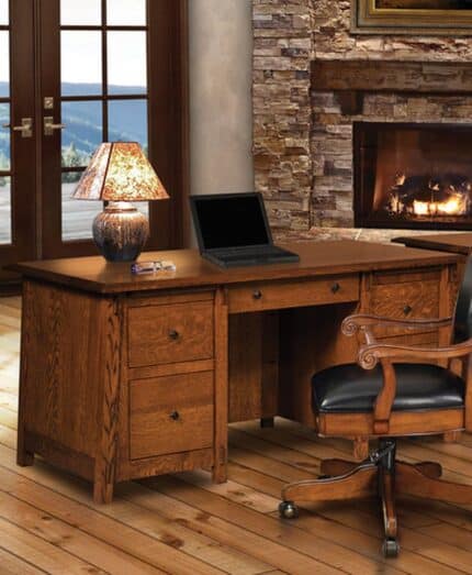 Amish Colbran Double Pedestal 5 Drawer Desk with Finished Backside & Curved Top [FVD-3365-CB]