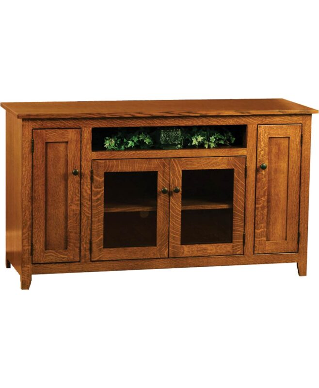 Amish Modern Mission TV Stand (Quick Ship) [Rustic Quartersawn White Oak with a Michael's Cherry finish]