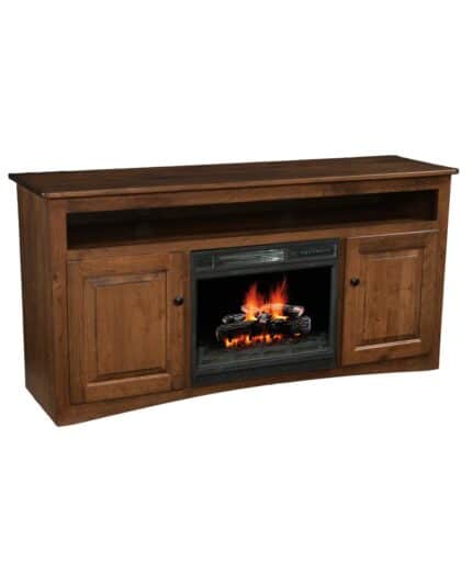 Economy TV Stand with Fireplace (Quick Ship) [Rustic Cherry with a OCS-119 Cappuccino finish]