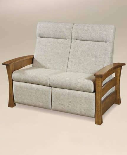 Barrington Wallhugger Reclining Loveseat [Shown in Quartersawn White Oak with a Michael's Cherry finish and C8-56 Spray pre-treated Crypton Fabric]