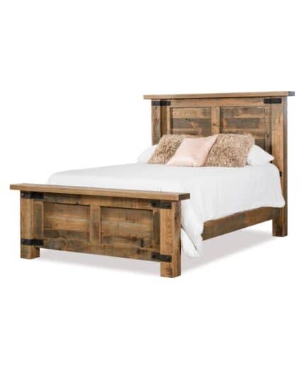 Amish Orewood Bed in Rustic Rough Sawn White Oak with a Bel Air stain [With Standard Metal Bracket Accents]