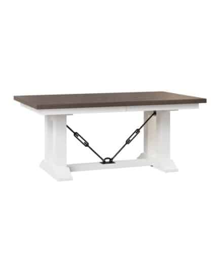 Amish Rhino Trestle Table [Oak top, Brown Maple base, Charwood finish on top, Muted White on base]