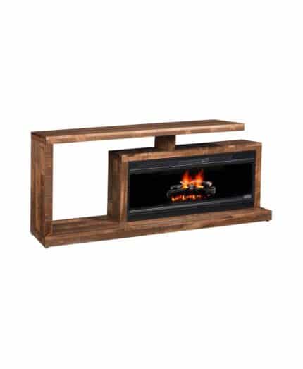 Amish Lincoln TV Stand with Fireplace [Shown in Rough Sawn Brown Maple with an Almond finish]