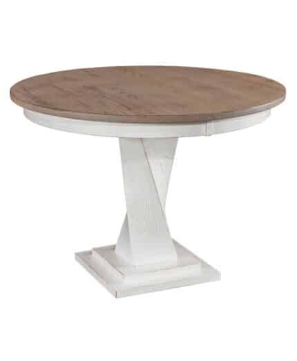 Amish Lexington Mini Single Pedestal Table [Shown in Red Oak with PCL-185 Weathered Hazelnut 10 sheen top, PCL-184 Weathered Greek Vanilla 10 sheen base]