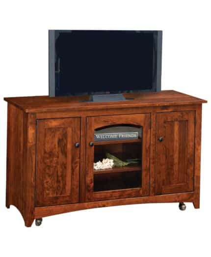 Amish Modern Shaker 50" TV Stand on Casters [Rustic Cherry with a Michael's Cherry finish]