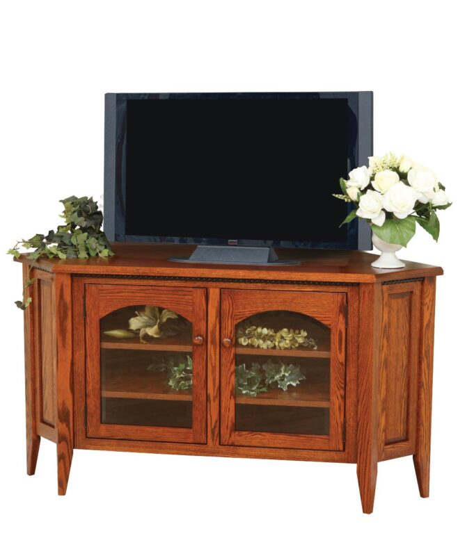Amish Shaker 55" Corner TV Stand [Shown in Red Oak with a Michael's Cherry finish]