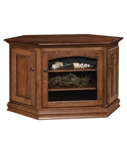 Amish Traditional 55" Cornwall Corner TV Stand [Shown in Rustic Quartersawn White Oak with a Tavern finish]